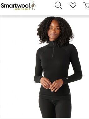 Smartwool woman’s classic thermal Merino base layer 1/4 zip XL black